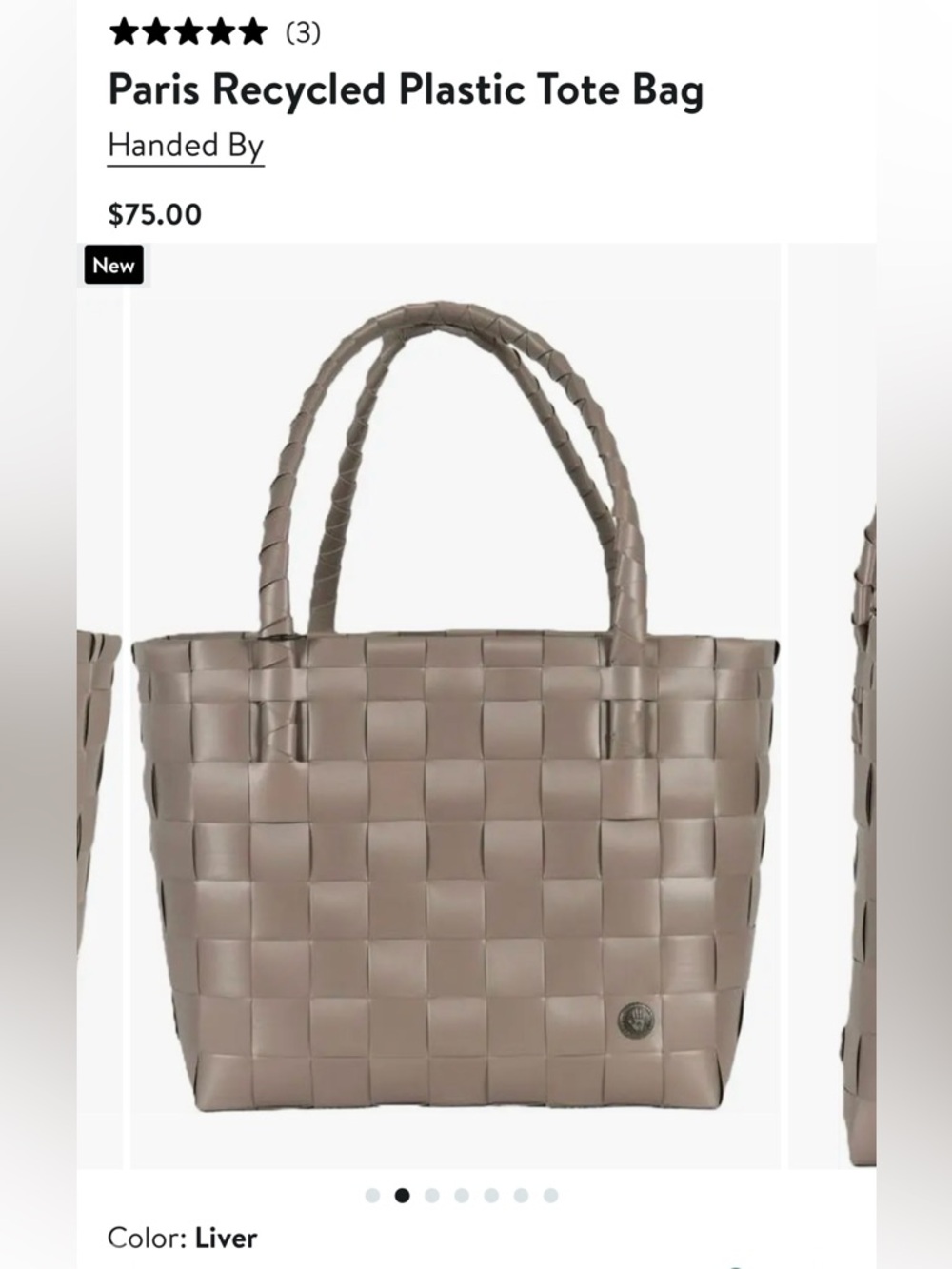 Paris Recycled Plastic Tote Bag in Liver NWT